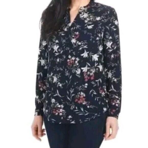 Hilary Radley Ladies Large Long Sleeve Flowy Blouse Navy Floral - Picture 1 of 9